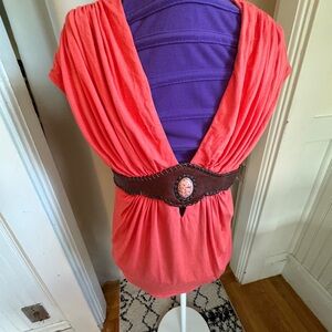 Sky Coral Top with Brown leather Belt, size M